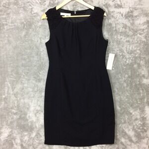 Evan Picone Womens Black Sleeveless Rosette Shoulder Sheath Dress Size 12 NWT
